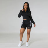 Casual Long Sleeved Topable Bum Lift Shorts Casual Suit